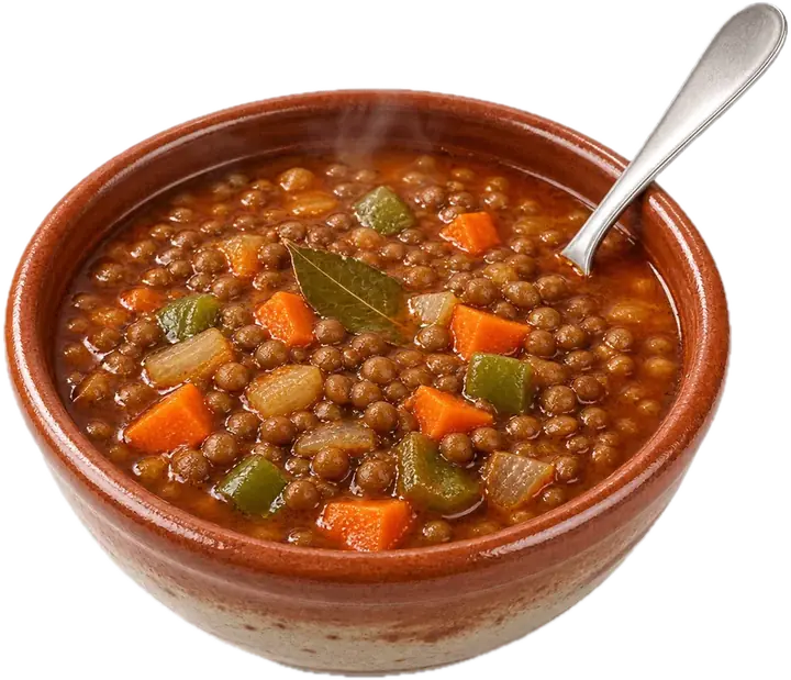 Cuenco de lentejas con verduras y pimentón